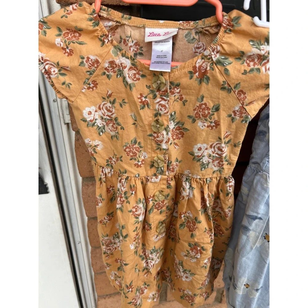 Old Navy Little Lass Toddler Girls Floral Dress Bundle 3T Mustard Pink 2pc Set